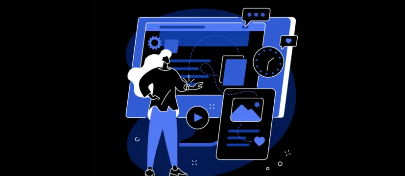 Social media strategy dark theme illustration representing graphic design for digital platforms