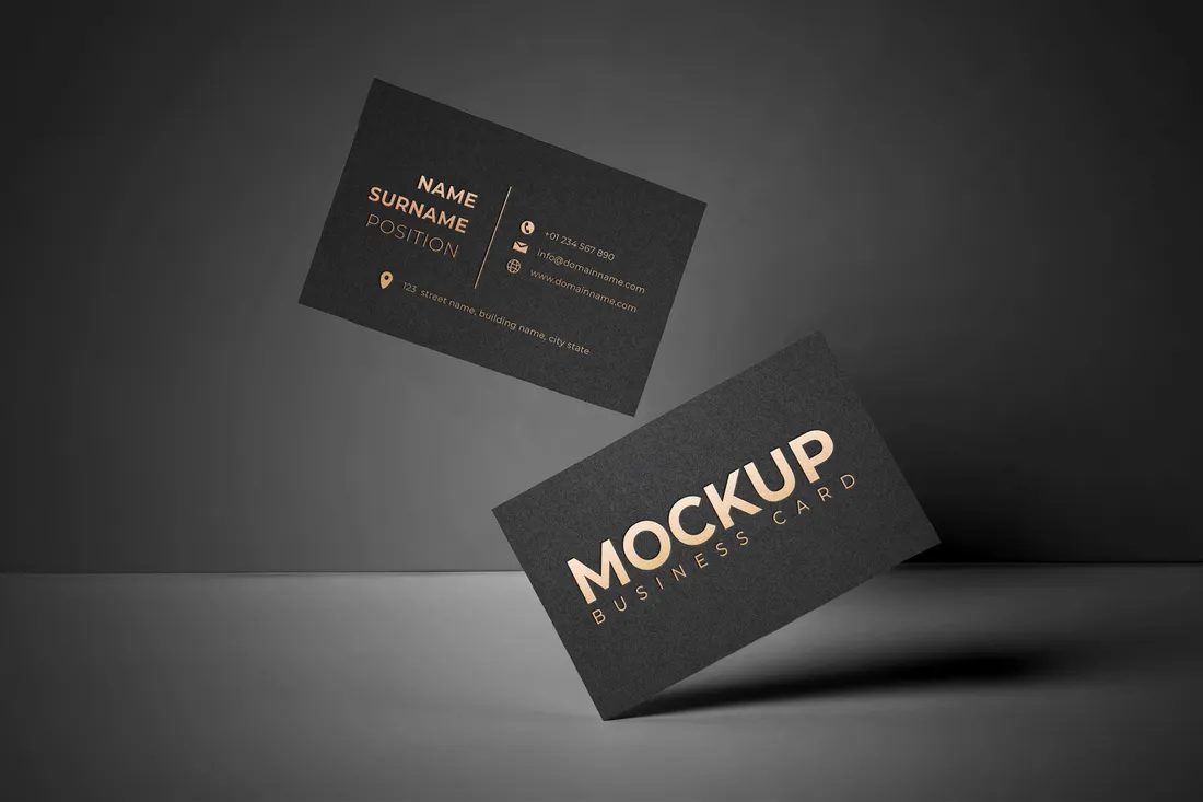 Dark elegant business card mockup representing print design and production