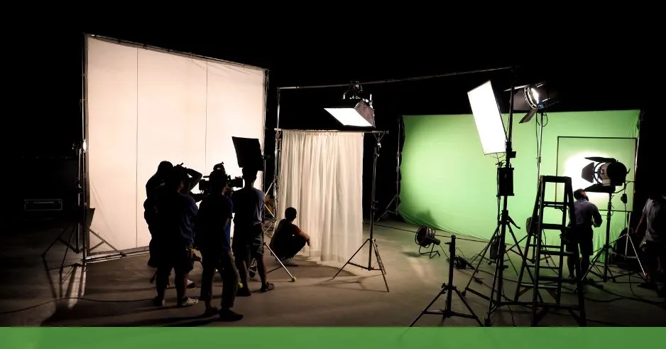 Commercial video production studio with lighting equipment representing video services